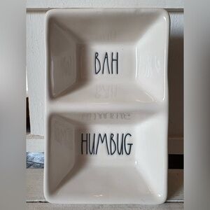 Rae Dunn White Bah Humbug Divided Ceramic Dish